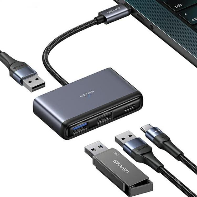 USAMS 4in1 Adapter Hubb USB-C 2xUSB 2.0. USB 3.0 - Grå | 3541 | AlltMobil