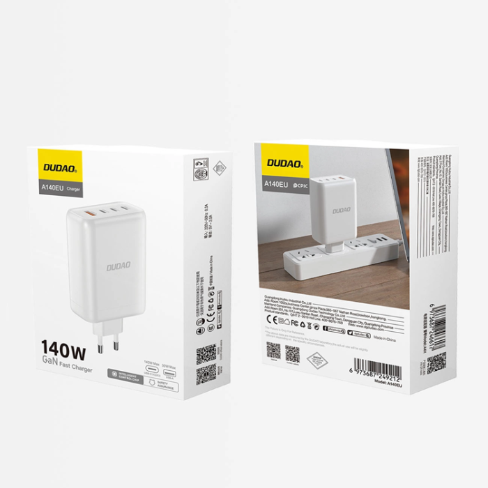 Dudao - Dudao Väggladdare A140EU USB-A/3xUSB-C PD 140W - Vit