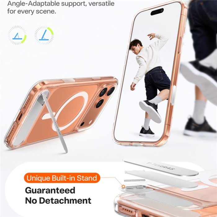 Torras - TORRAS iPhone 17 Pro Mobilskal MagSafe Kickstand - Transparent