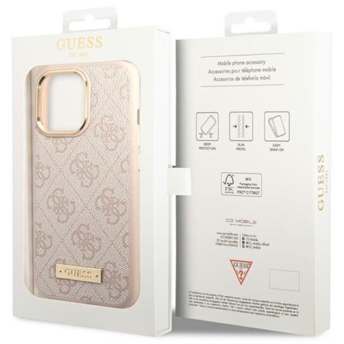 Guess - Guess iPhone 14 Pro Max Mobilskal Magsafe Logo Plate - Rosa