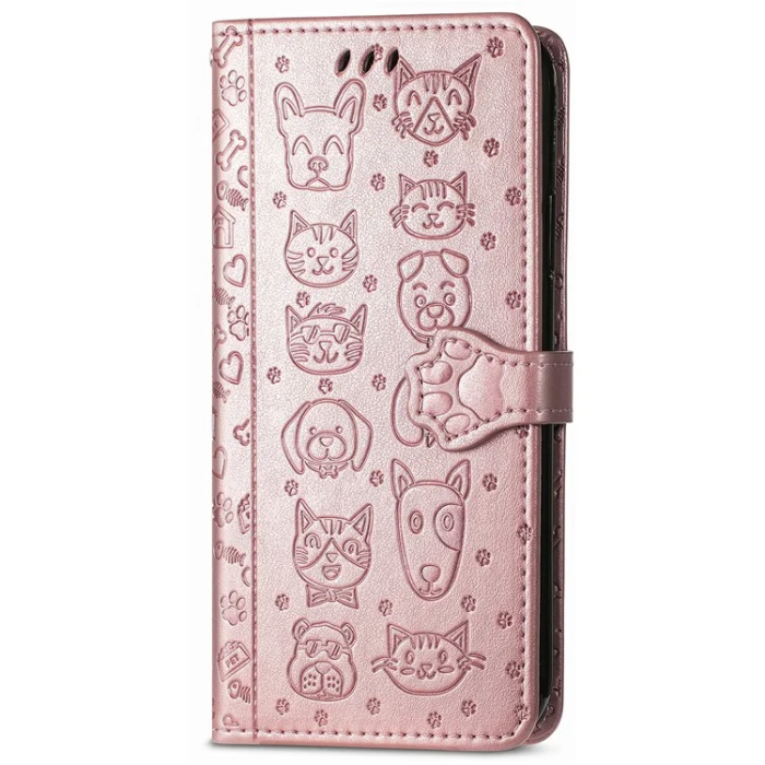 A-One Brand - Google Pixel 10/10 Pro Plånboksfodral Cat Dog Pattern - Rosa Guld