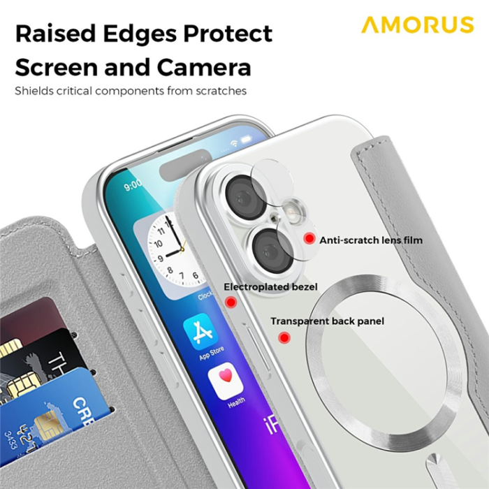 Amorus - AMORUS iPhone 17 Plånboksfodral MagSafe RFID Blocking - Titangrå