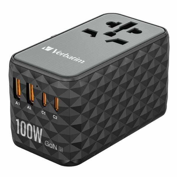Verbatim Reseladdare GaN 100W PD 2xUSB-C 2xUSB-A EU/UK/US - Svart | 505295 | AlltMobil