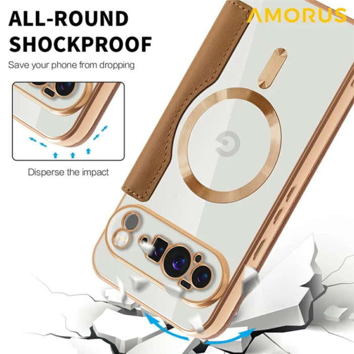 AMORUS - AMORUS Google Pixel 10 Pro XL Plånboksfodral Magsafe RFID - Brun