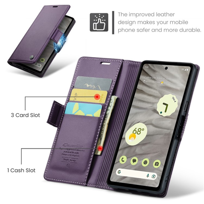 Caseme - Caseme Google Pixel 7A Plånboksfodral RFID Litchi - Lila