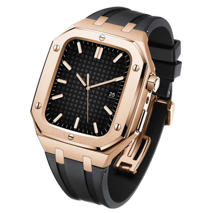A-One Brand - Apple Watch 4/5/6/SE (44mm) Luxury Band Armor Stainless Steel - Rosa Guld/Svart