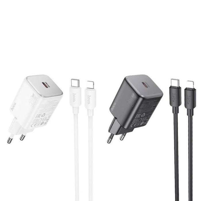 Hoco - Hoco Väggladdare 20W Type C + Kable USB-C till Lightning Kabel 1m - Vit