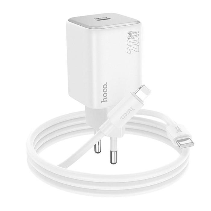 Hoco - Hoco Väggladdare 20W Type C + Kable USB-C till Lightning Kabel 1m - Vit