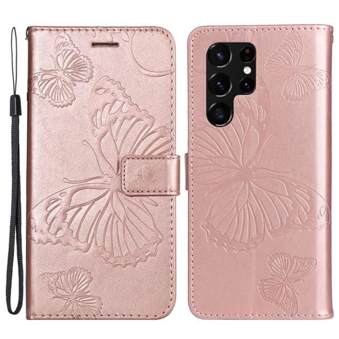 A-One Brand - Butterfly Imprinted Fodral Galaxy S22 - Rosa Guld