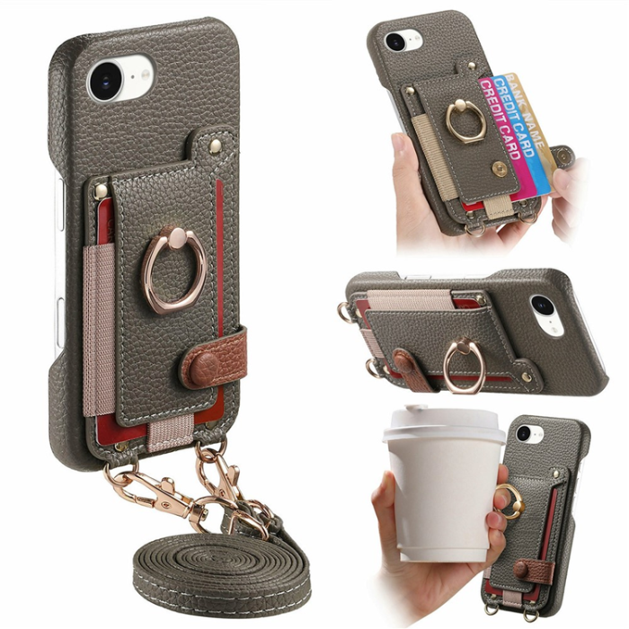 A-One Brand - Mobilskal till iPhone 16e med Korthållare Ring Kickstand - Grå
