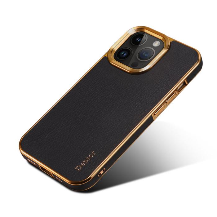DENIOR - DENIOR Mobilskal till iPhone 16 Pro Äkta Läder PC+TPU Svart