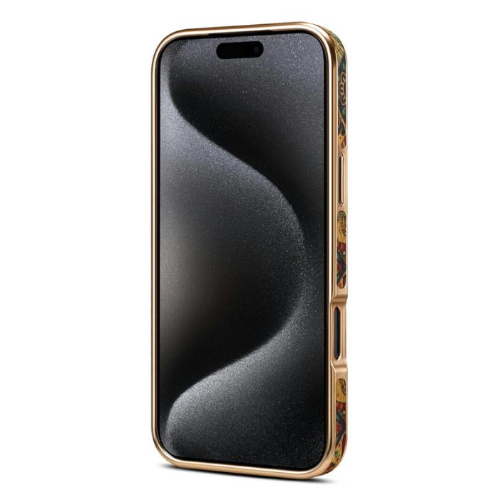 DENIOR - DENIOR Mobilskal till iPhone 17 Pro Max Mönstertryckt Electropläterad Läder Lila