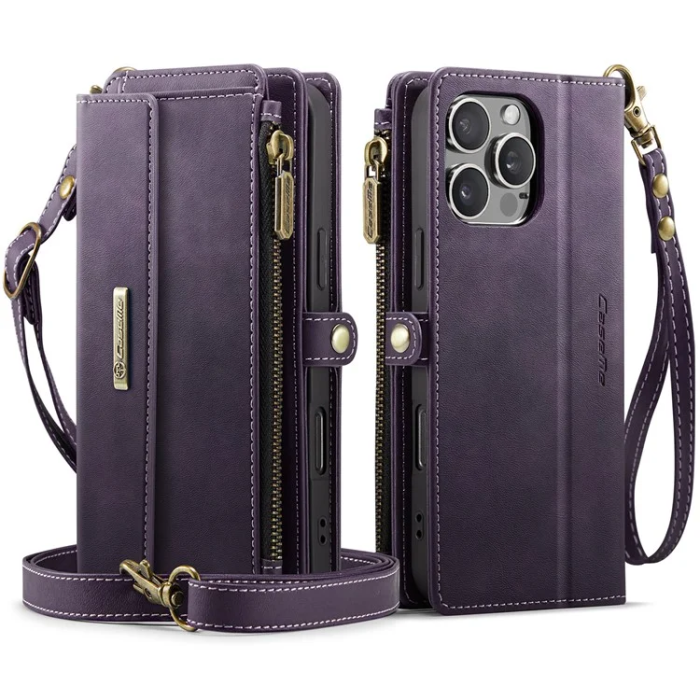 Caseme - Caseme iPhone 16 Pro Plånboksfodral RFID Blocking Zipper - Lila