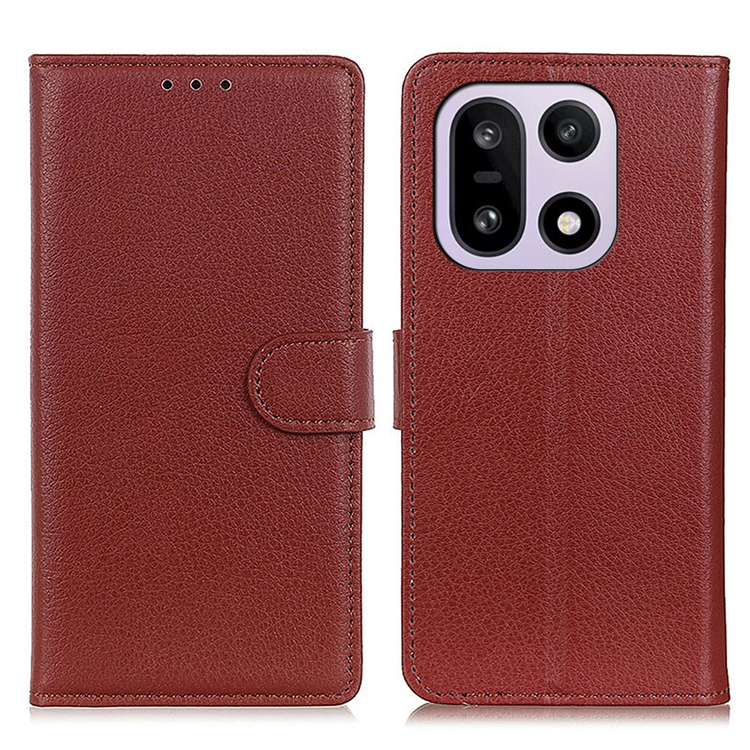 OnePlus 15 5G Plånboksfodral Litchi Texture Konstläder - Brun (Brun) | 2353 | AlltMobil