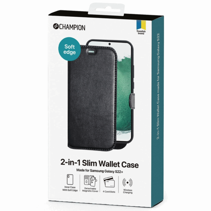 Champion - CHAMPION Galaxy S22 Plus Plånboksfodral Slim 2-in-1 - Svart