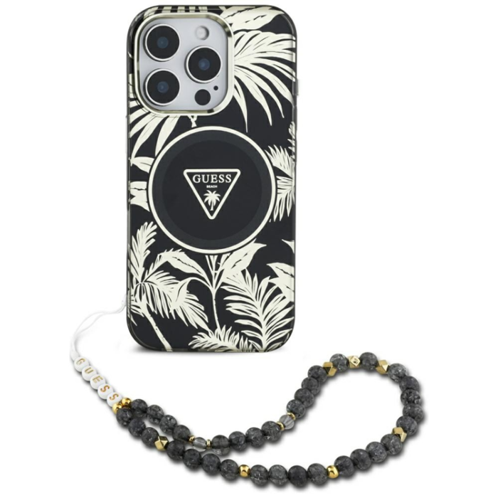 Guess - Guess iPhone 16 Pro Max Mobilskal Magsafe Palm Trees Med Pearl Strap