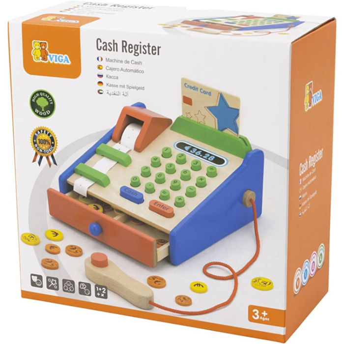 Bazooka - Träkassaapparat för Barn med Pengar och Kort