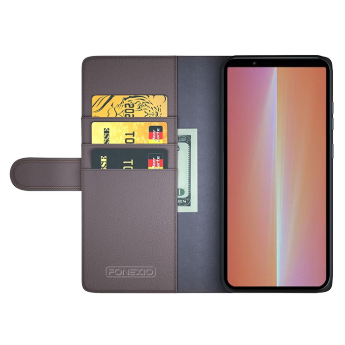 OEM - Sony Xperia 5 V Plånboksfodral Äkta Läder - Brun