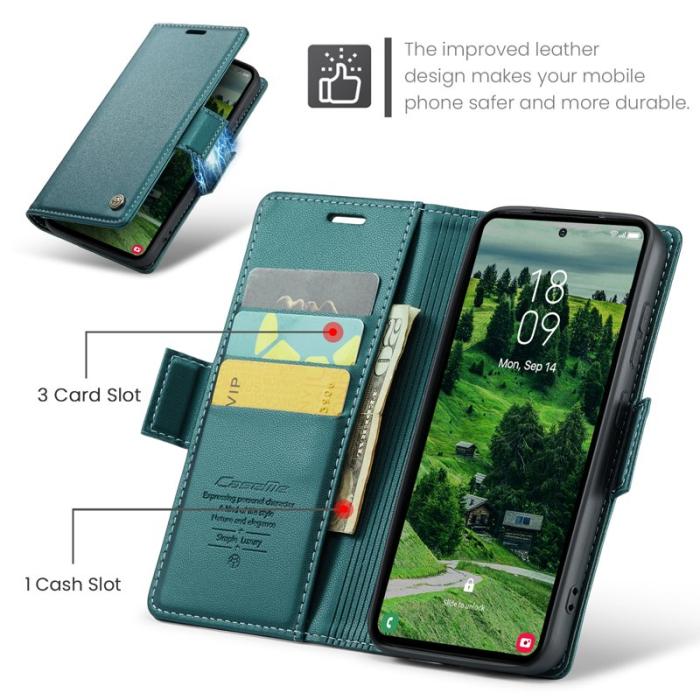 Caseme - CASEME Plånboksfodral Konstläder för Samsung Galaxy S25 - Grön