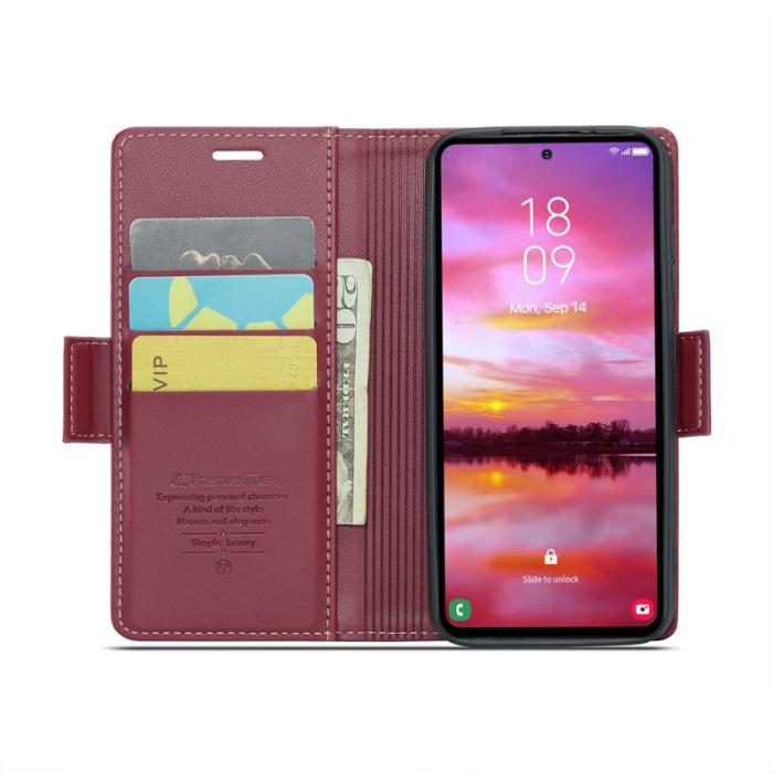 Caseme - CASEME Plånboksfodral Konstläder för Samsung Galaxy S25 - Röd