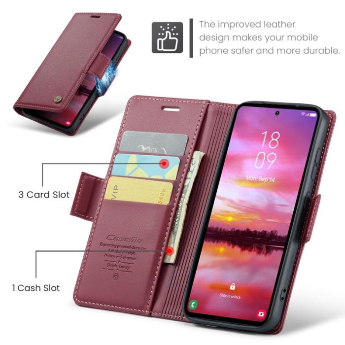 Caseme - CASEME Plånboksfodral Konstläder för Samsung Galaxy S25 - Röd