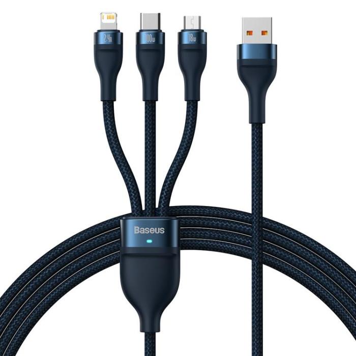 BASEUS - Baseus 3in1 USB-A till USB-C, Lightning, microUSB kabel 100W 1.2m