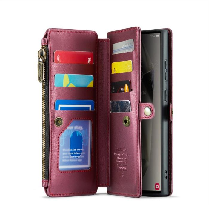 Caseme - CASEME Plånboksfodral Konstläder till Samsung Galaxy S25 Ultra - Röd