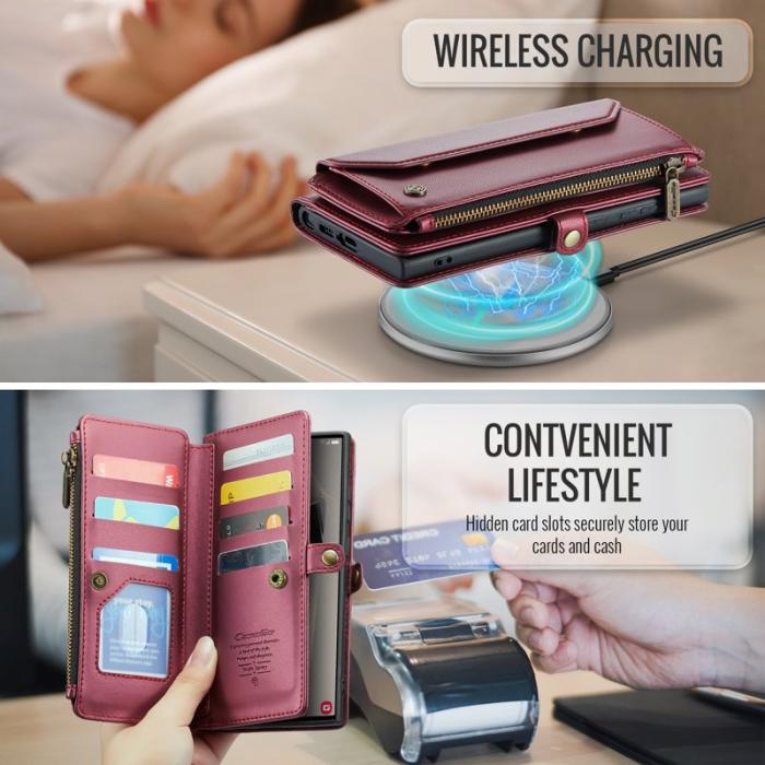 Caseme - CASEME Plånboksfodral Konstläder till Samsung Galaxy S25 Ultra - Röd