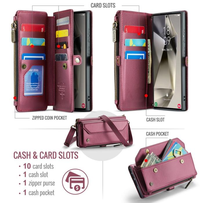 Caseme - CASEME Plånboksfodral Konstläder till Samsung Galaxy S25 Ultra - Röd