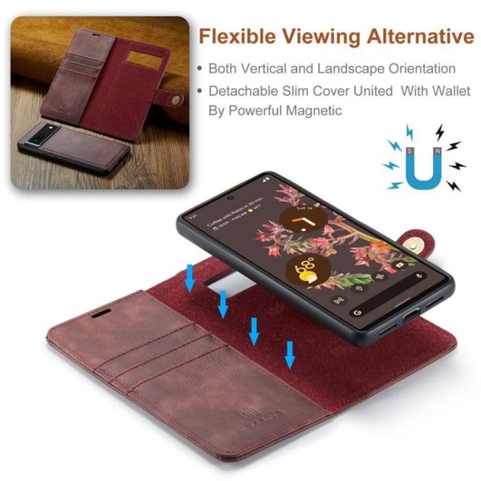 DG.MING - DG.MING Google Pixel 7 Plånboksfodral Detachable 2in1 Äkta läder - Röd