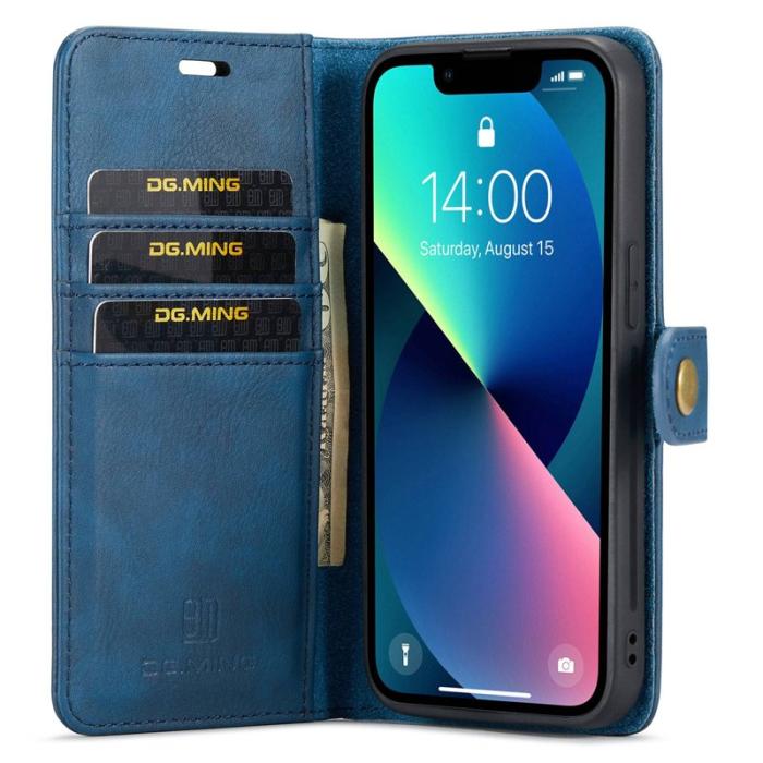 DG.MING - DG.MING iPhone 14 Plus Plånboksfodral Äkta läder Magnet Blå