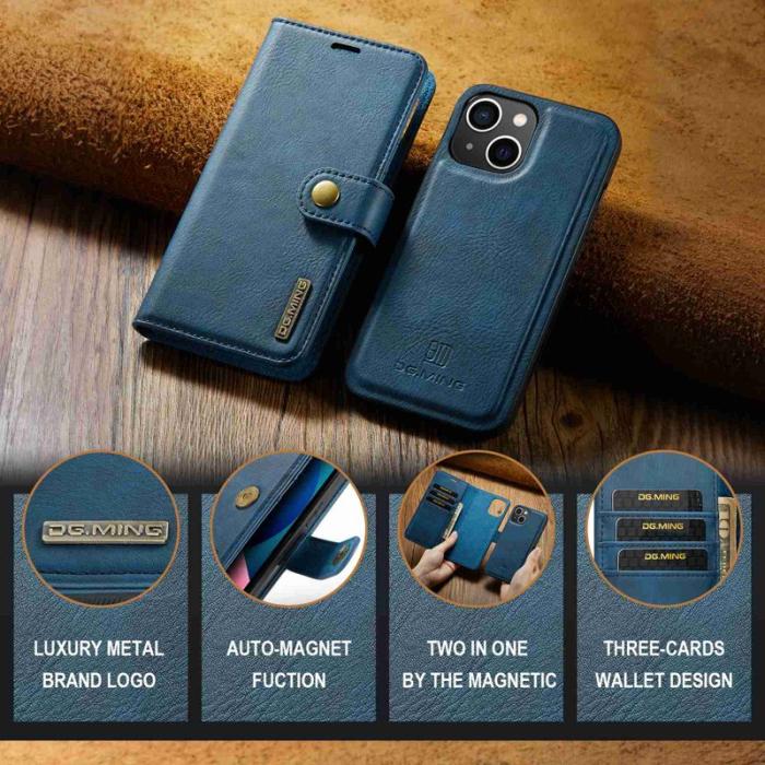 DG.MING - DG.MING iPhone 14 Plus Plånboksfodral Äkta läder Magnet Blå