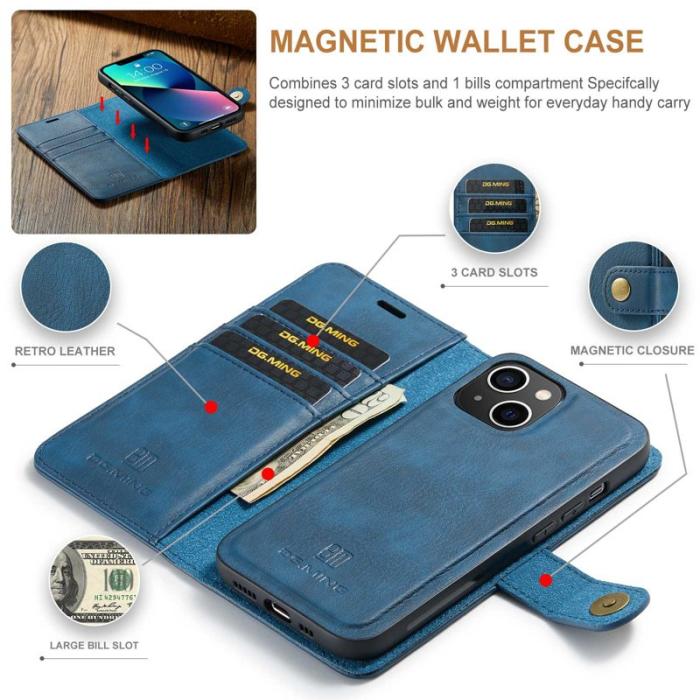 DG.MING - DG.MING iPhone 14 Plus Plånboksfodral Äkta läder Magnet Blå