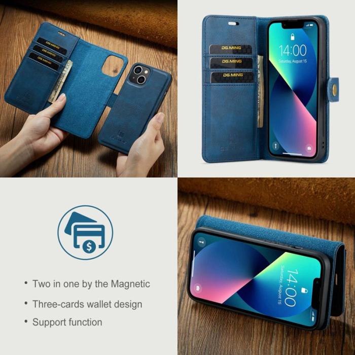 DG.MING - DG.MING iPhone 14 Plus Plånboksfodral Äkta läder Magnet Blå