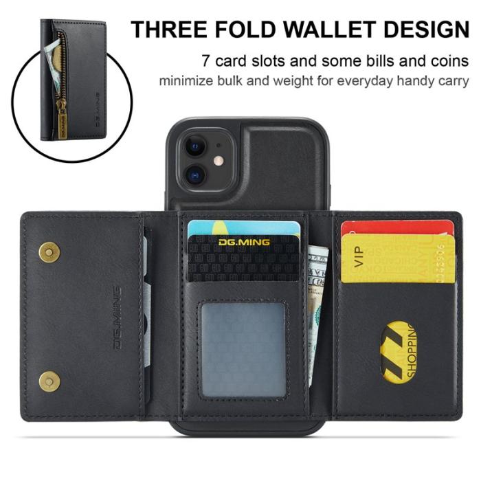 DG.MING - DG.MING M5 Plånboksfodral iPhone 11 med kortfack och dragkedja - Svart
