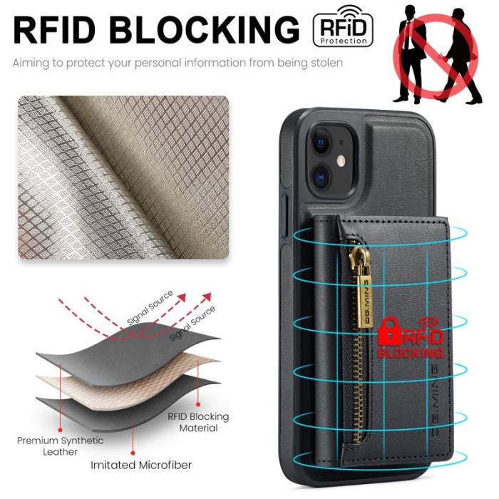 DG.MING - DG.MING M5 Plånboksfodral iPhone 11 med kortfack och dragkedja - Svart