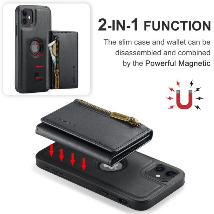 DG.MING - DG.MING M5 Plånboksfodral iPhone 11 med kortfack och dragkedja - Svart
