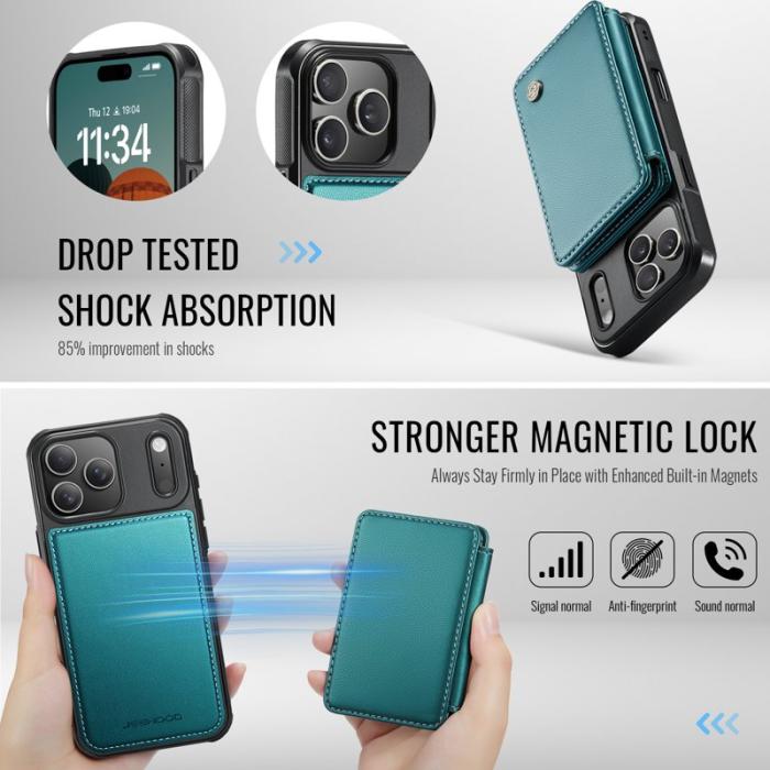 JEEHOOD - JEEHOOD J05 Mobilskal till iPhone 17 Pro Läder med Magnetficka - Blå