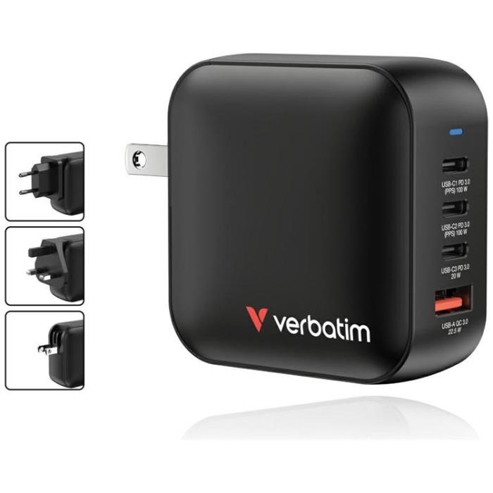 Verbatim - Verbatim Snabbladdare 100W PD 3xUSB-C QC 1xUSB-A GaN Mini - Svart