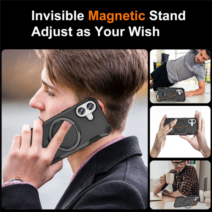 A-One Brand - iPhone 17 Mobilskal MagSafe TPU+PC Kickstand Shockproof - Svart