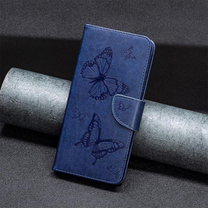 OEM - iPhone 14 Plus Plånboksfodral Butterfly Imprinted - Mörkblå