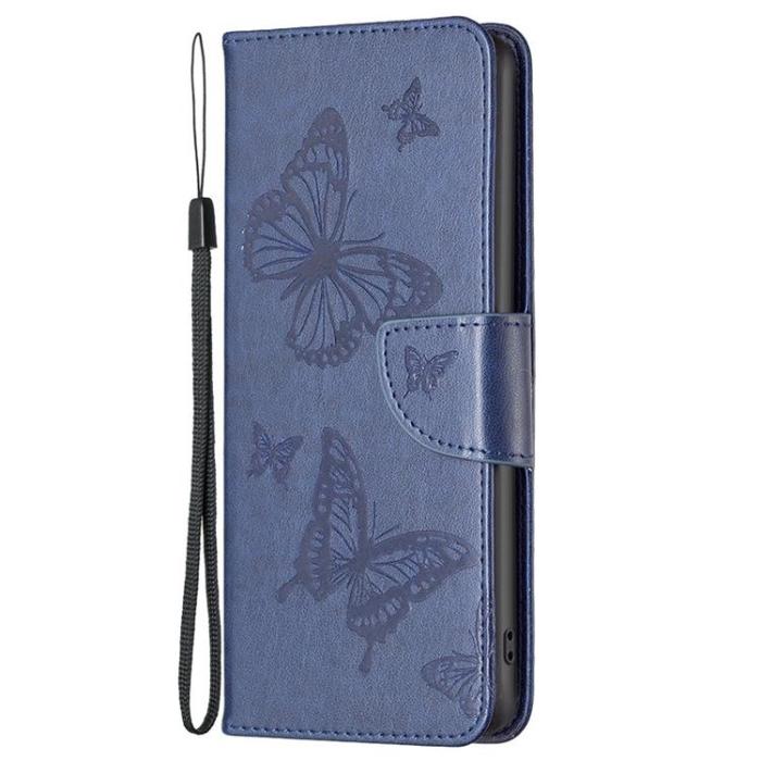 OEM - iPhone 14 Plus Plånboksfodral Butterfly Imprinted - Mörkblå