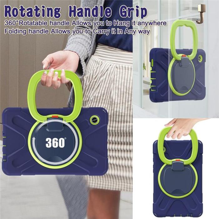 A-One Brand - Galaxy Tab A9 Skal Kickstand Handle Grip - Marinblå / Gulgrön