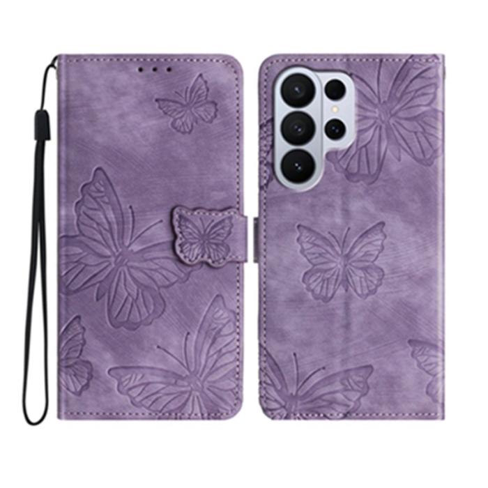 OEM - Samsung Galaxy S26 Ultra Fodral Flip Konstläder Fjäril - Lila