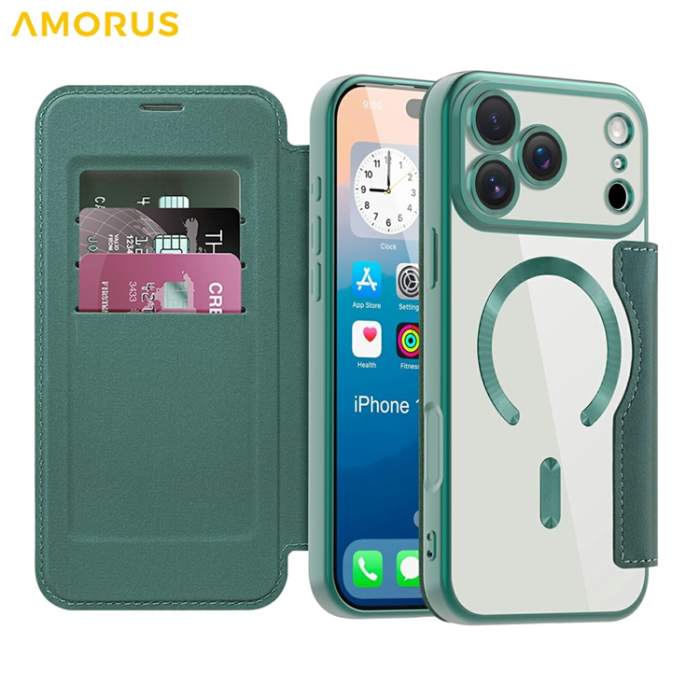 Amorus - AMORUS iPhone 17 Pro Plånboksfodral MagSafe RFID