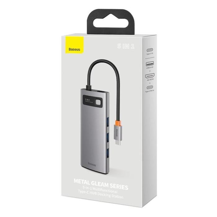 BASEUS - Baseus 5in1 Multifunktionell HUB USB-C 100 W - Grå