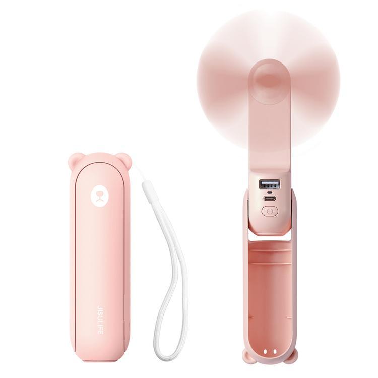 Jisulife Bärbar USB Mini Handfläkt med Powerbankfunktion 2000mAh Life8 - Rosa