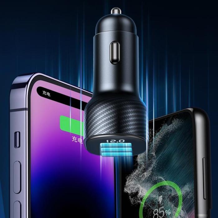 Joyroom - Joyroom Billaddare 30W 2x USB-C USB-A med Display - Svart