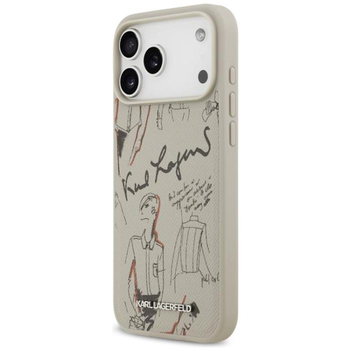 KARL LAGERFELD - Karl Lagerfeld iPhone 17 Pro Max Mobilskal MagSafe Grained Pattern & Logo - Grå