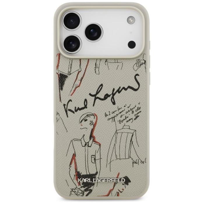 KARL LAGERFELD - Karl Lagerfeld iPhone 17 Pro Max Mobilskal MagSafe Grained Pattern & Logo - Grå